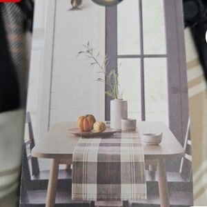 Hearth and Hand with Magnolia Tan & Gray Plaid Tablecloth Runner Cotton Cabin